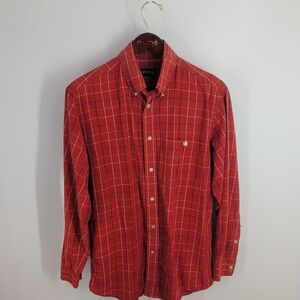 Orvis Long Sleeve Plaid‎ Western Classic Button-Down Shirt Maroon Red Size M